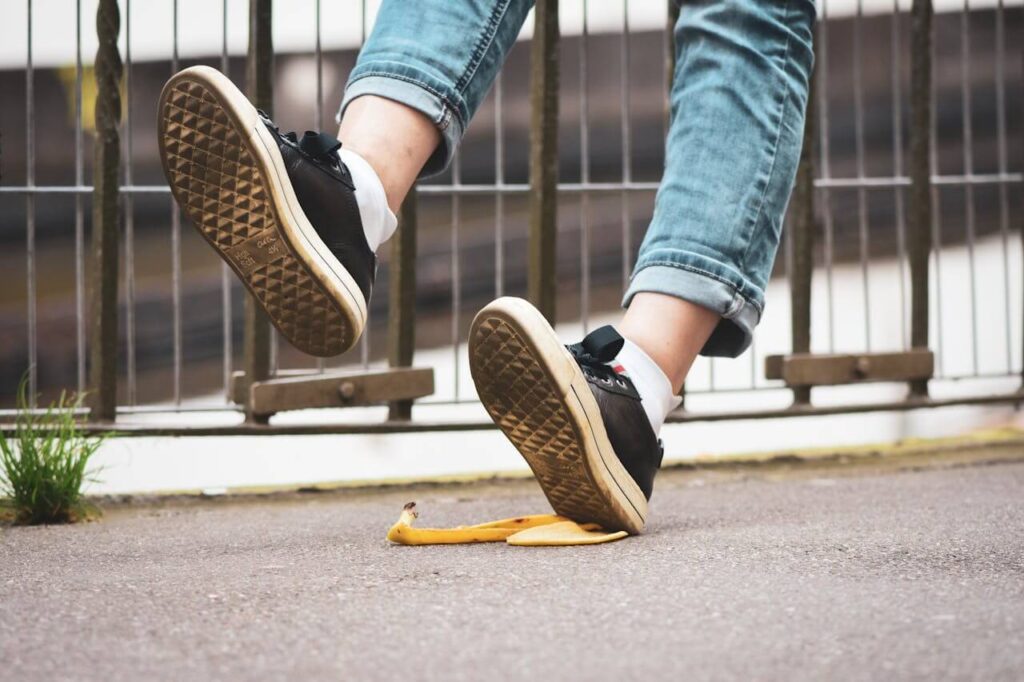 Person slipping on banana